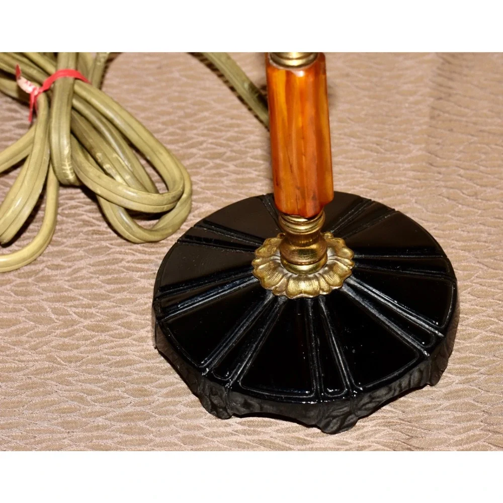Alpine Art Deco Black Glass Butterscotch Bakelite and Brass Catalin Desk Lamp